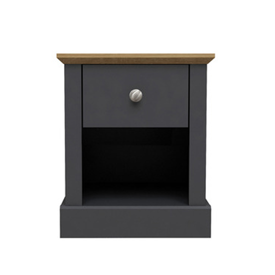 Devan Wooden Lamp Table With 1 Drawer In Charcoal
