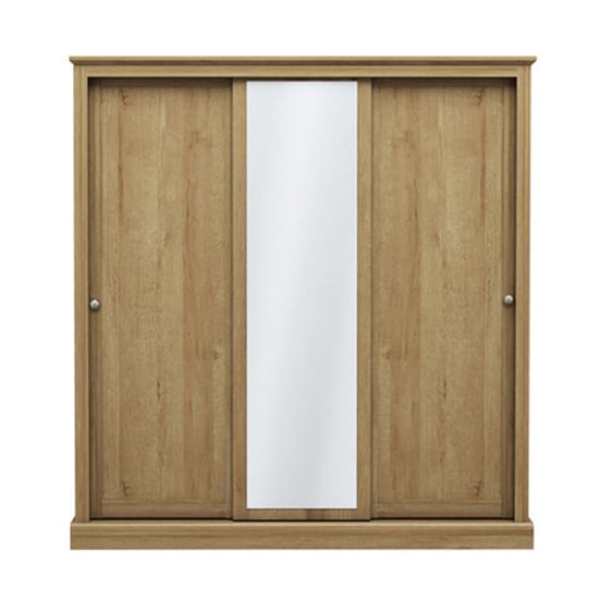 Devan Wooden Sliding Wardrobe With 3 Doors In Oak