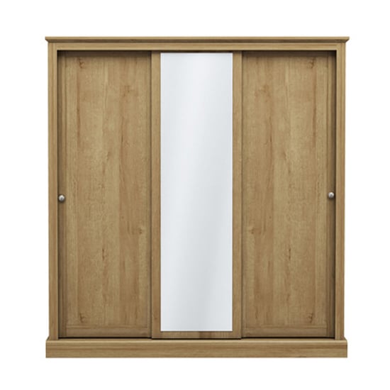 Photo of Devan wooden sliding wardrobe with 3 doors in oak