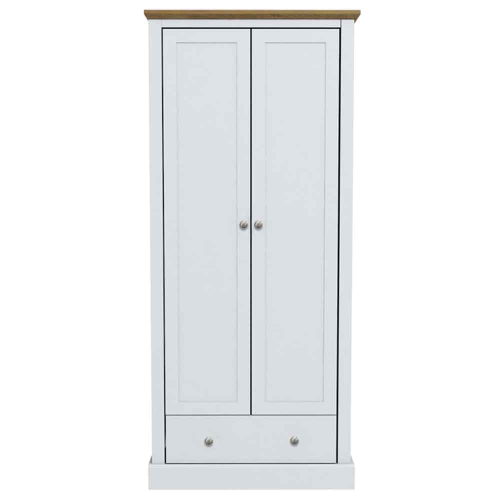 Devan Wooden Wardrobe With 2 Doors And 1 Drawer - White And Oak