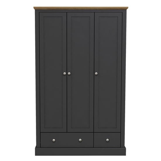 Read more about Devan wooden wardrobe with 3 doors and 2 drawers in charcoal