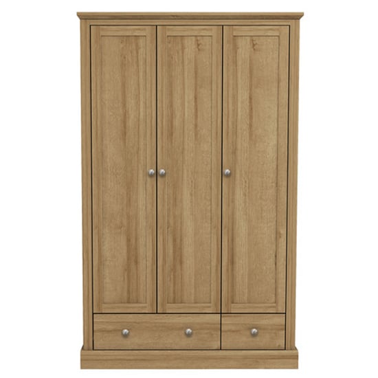 Devan Wooden Wardrobe With 3 Doors And 2 Drawers In Oak