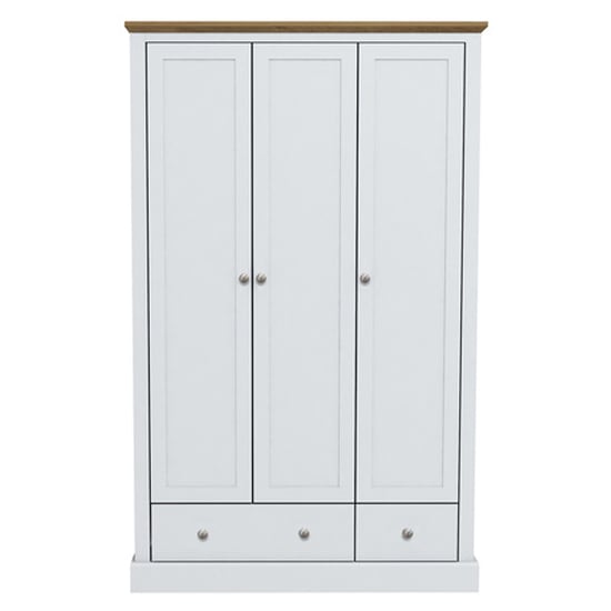 Devan Wooden Wardrobe With 3 Doors And 2 Drawers In White