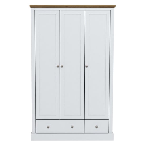 Photo of Devan wooden wardrobe with 3 doors and 2 drawers in white