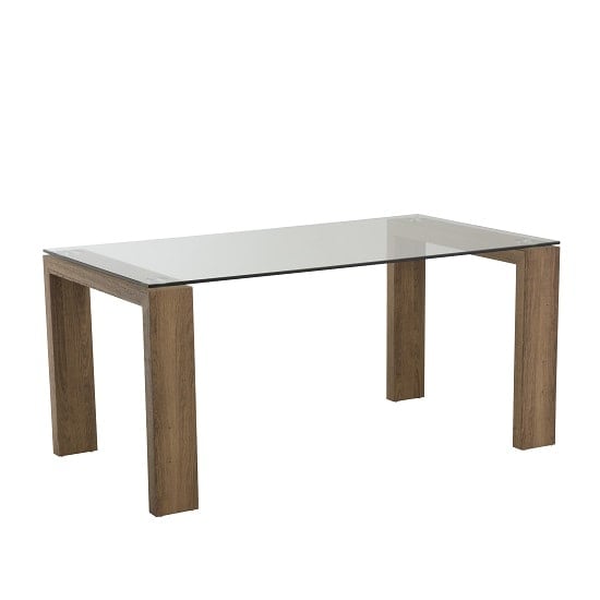 Devan Glass Dining Table In Clear With Rustic Oak Legs_1