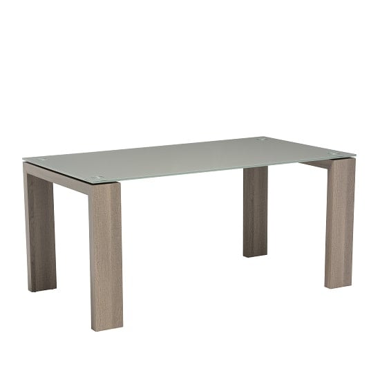 Devan Glass Dining Table In Grey With Wooden Legs