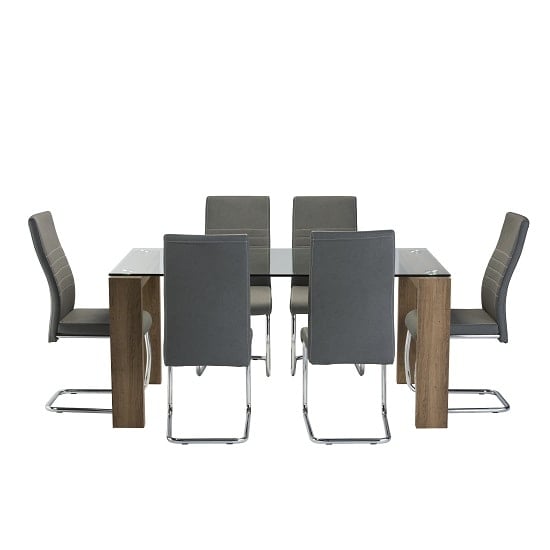 Devan Cantilever Dining Chair In Grey Faux Leather In A Pair_4