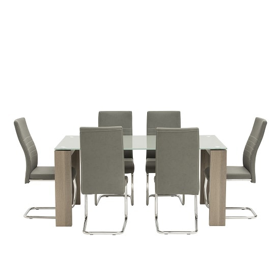 Devan Glass Dining Table Set In Grey With 6 Dining Chairs_1