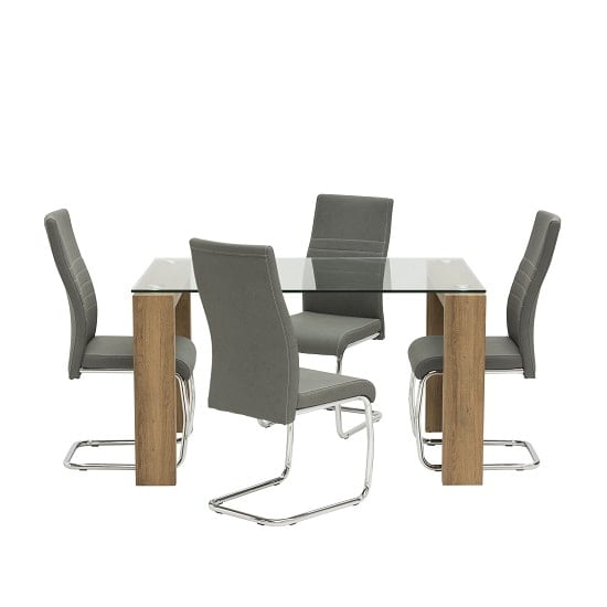 Devan Cantilever Dining Chair In Grey Faux Leather In A Pair_6