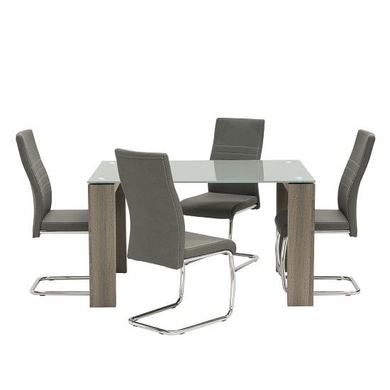 Devan Cantilever Dining Chair In Grey Faux Leather In A Pair_7