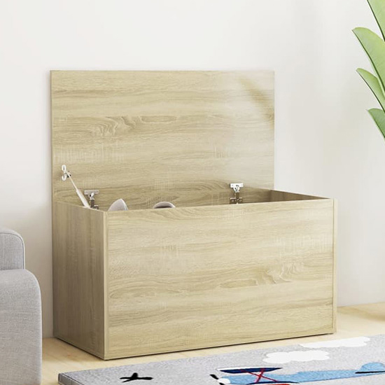 Devaun Wooden Storage Blanket Box In Sonoma Oak Furniture in Fashion