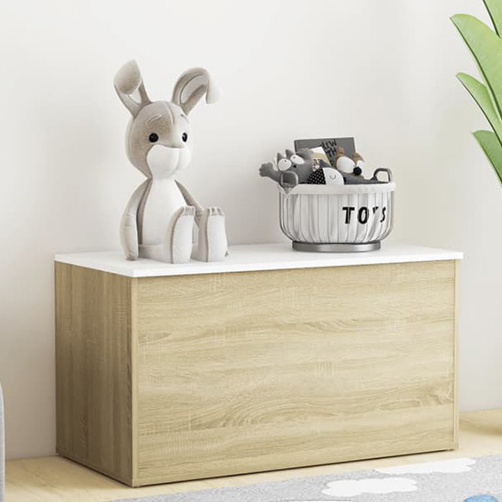 Devaun Wooden Storage Blanket Box In White Sonoma Oak Furniture in