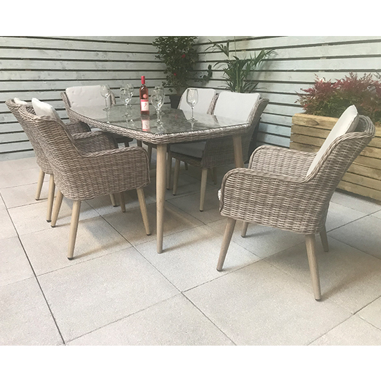 Deven Outdoor Rectangular Dining Table With 6 Chairs In Fine Grey_5