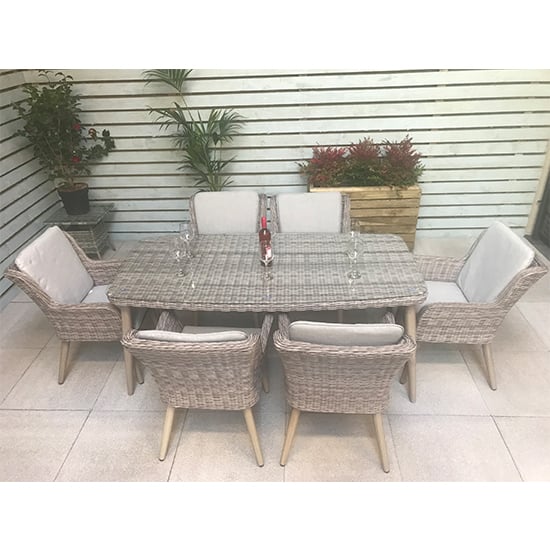 Deven Outdoor Rectangular Dining Table With 6 Chairs In Fine Grey