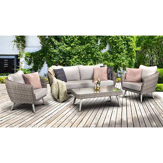 Photo of Deven outdoor wicker 5 seater lounge set in fine grey
