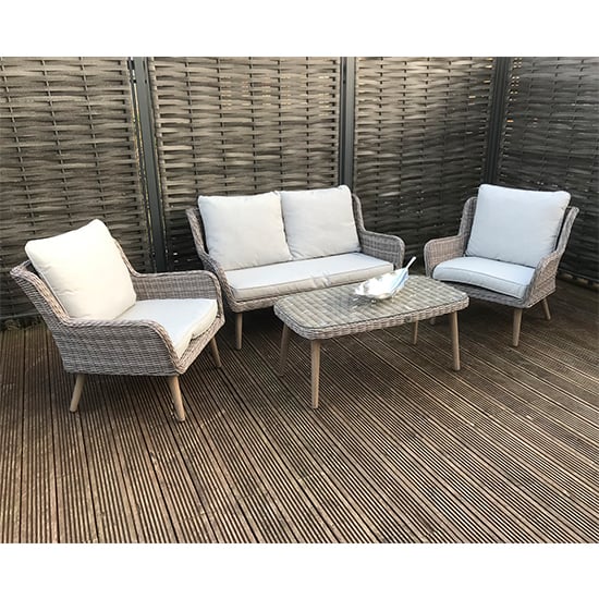 Photo of Deven outdoor wicker 4 seater lounge set in fine grey
