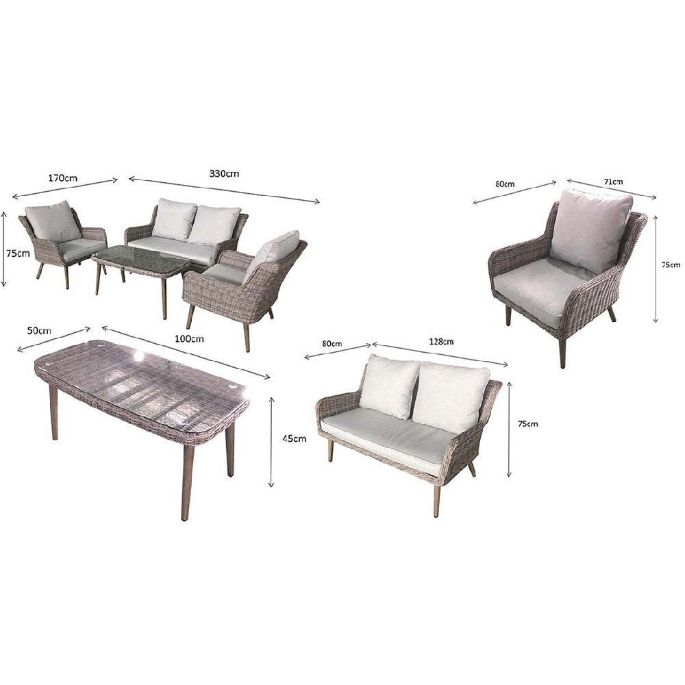 Deven Rattan Garden 4 Seater Sofa Set With Coffee Table In Grey