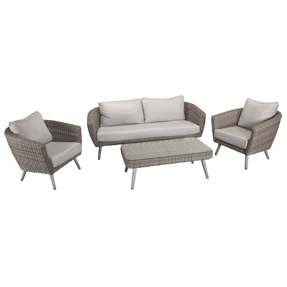 Deven Rattan Garden 5 Seater Sofa Set With Coffee Table In Grey