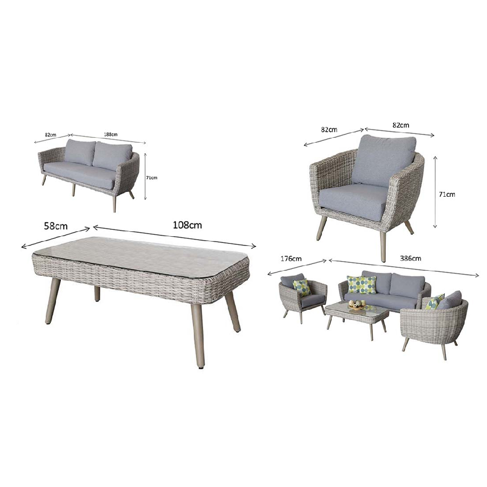 Deven Rattan Garden 5 Seater Sofa Set With Coffee Table In Grey