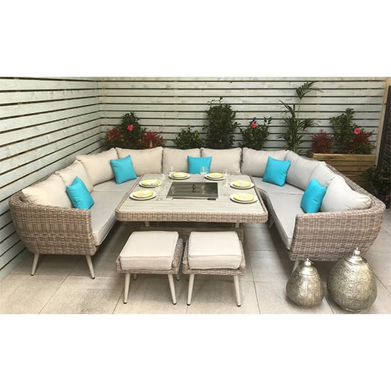 Product photograph of Deven U Shape 10 Seater Dining Sofa With Fire Pit In Fine Grey from Furniture in Fashion