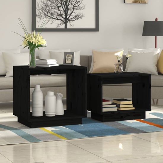 Photo of Devery pine wood nest of 2 coffee tables in black