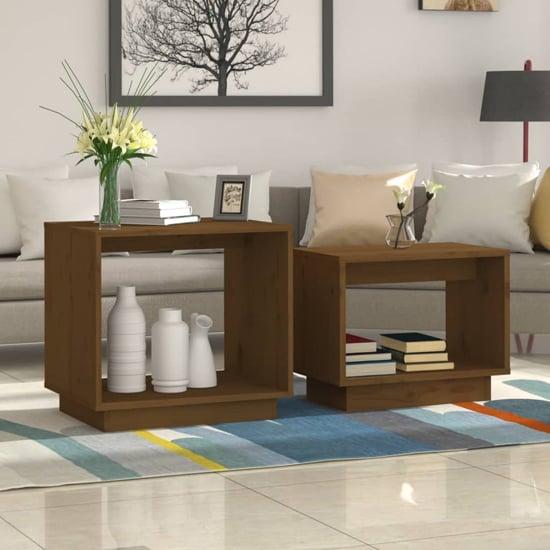 Read more about Devery pine wood nest of 2 coffee tables in honey brown