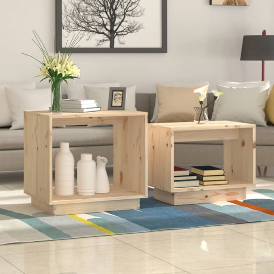 Read more about Devery pine wood nest of 2 coffee tables in natural