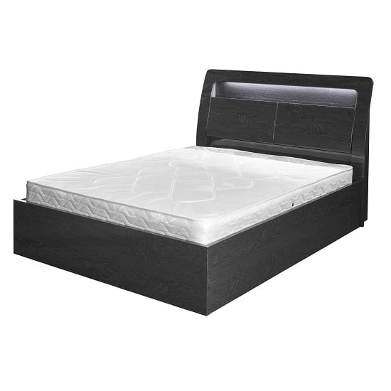 Devito Wooden Double Bed In Grey Gloss Grain Effect With LED_5