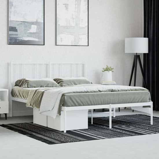 Devlin Metal King Size Bed With Headboard In White