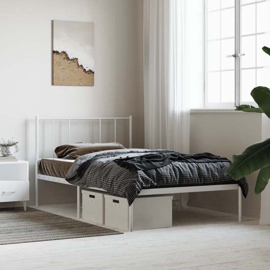 Product photograph of Devlin Metal Single Bed With Headboard In White from Furniture in Fashion
