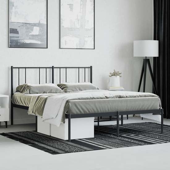 Devlin Metal Small Double Bed With Headboard In Black