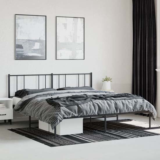 Product photograph of Devlin Metal Super King Size Bed With Headboard In Black from Furniture in Fashion