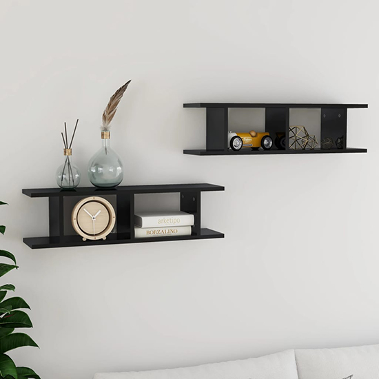 Devlin Set Of 2 High Gloss Wall Shelf In Black Furniture in Fashion