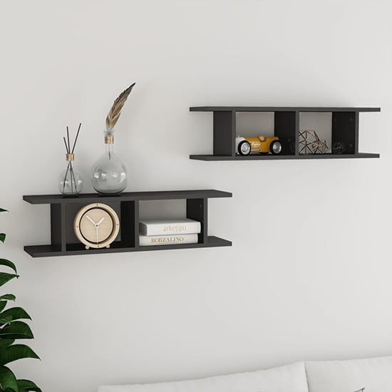 Read more about Devlin set of 2 high gloss wall shelf in grey