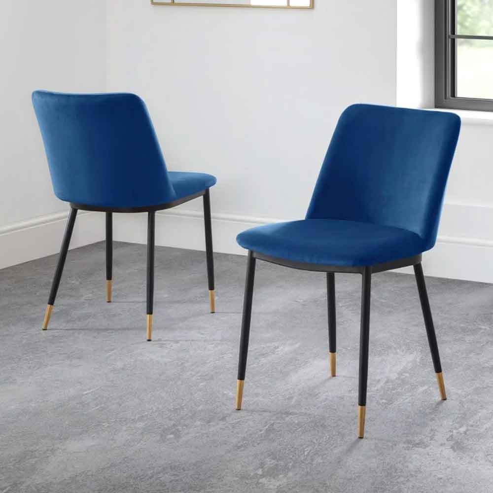 devlune blue velvet dining chairs with black legs in pair-image-132410