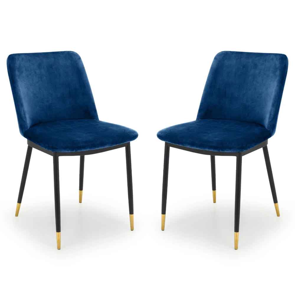 Devlune Blue Velvet Dining Chairs with Black Legs in Pair