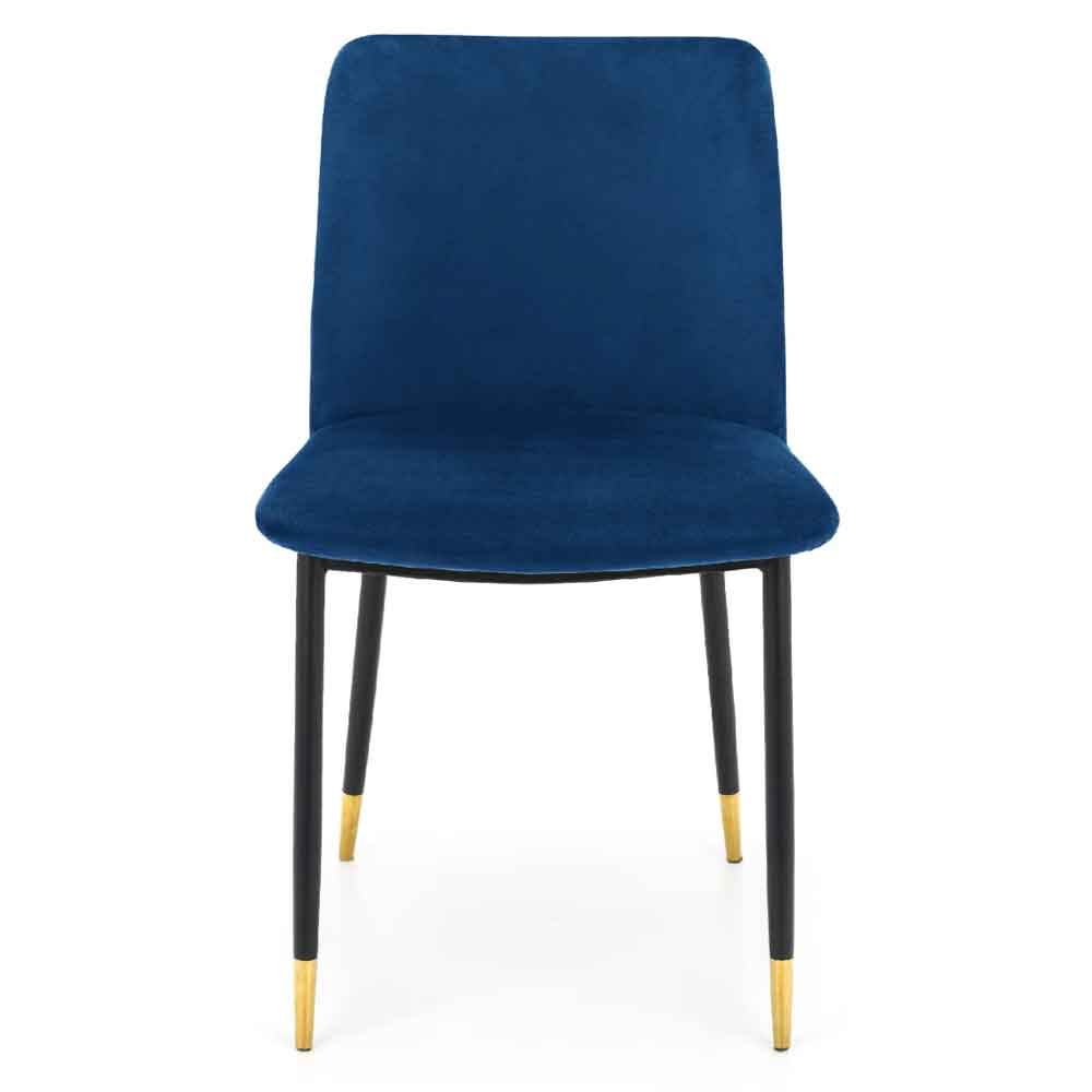 Devlune Blue Velvet Dining Chairs with Black Legs in Pair
