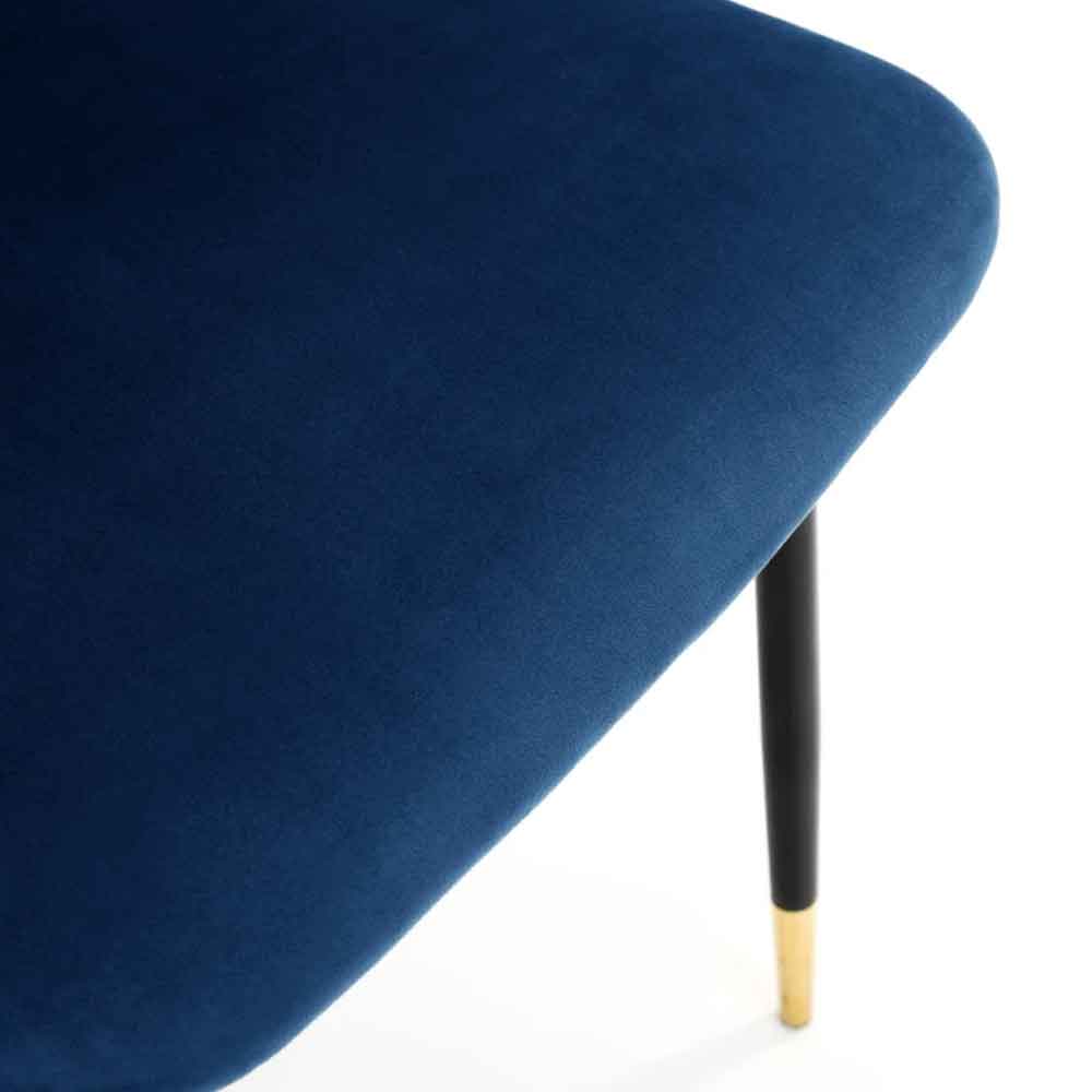 Devlune Blue Velvet Dining Chairs with Black Legs in Pair