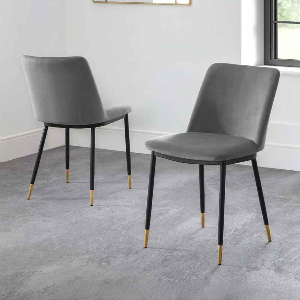 devlune grey velvet dining chairs with black legs in pair-image-132409