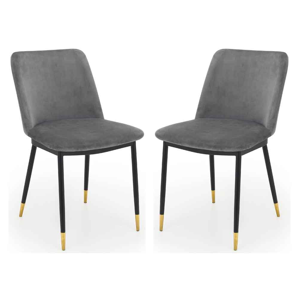 Devlune Grey Velvet Dining Chairs with Black Legs in Pair