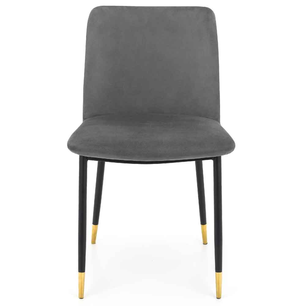 Devlune Grey Velvet Dining Chairs with Black Legs in Pair