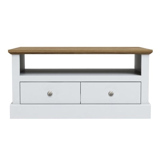 Didcot Wooden Coffee Table In White With 2 Drawers And Shelf