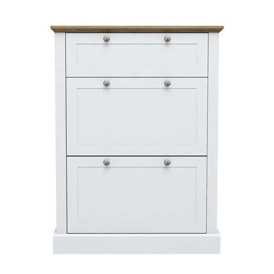 Didcot Wooden Shoe Storage Cabinet In White With 3 Doors