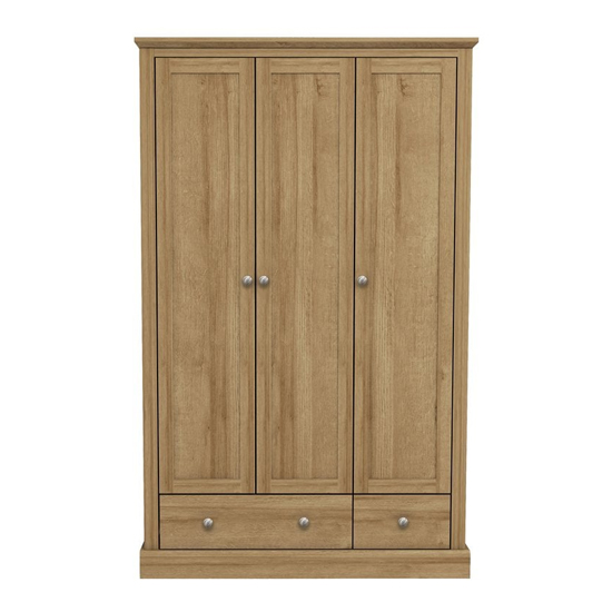 Didcot Wooden Wardrobe In Oak With 3 Doors And 2 Drawers