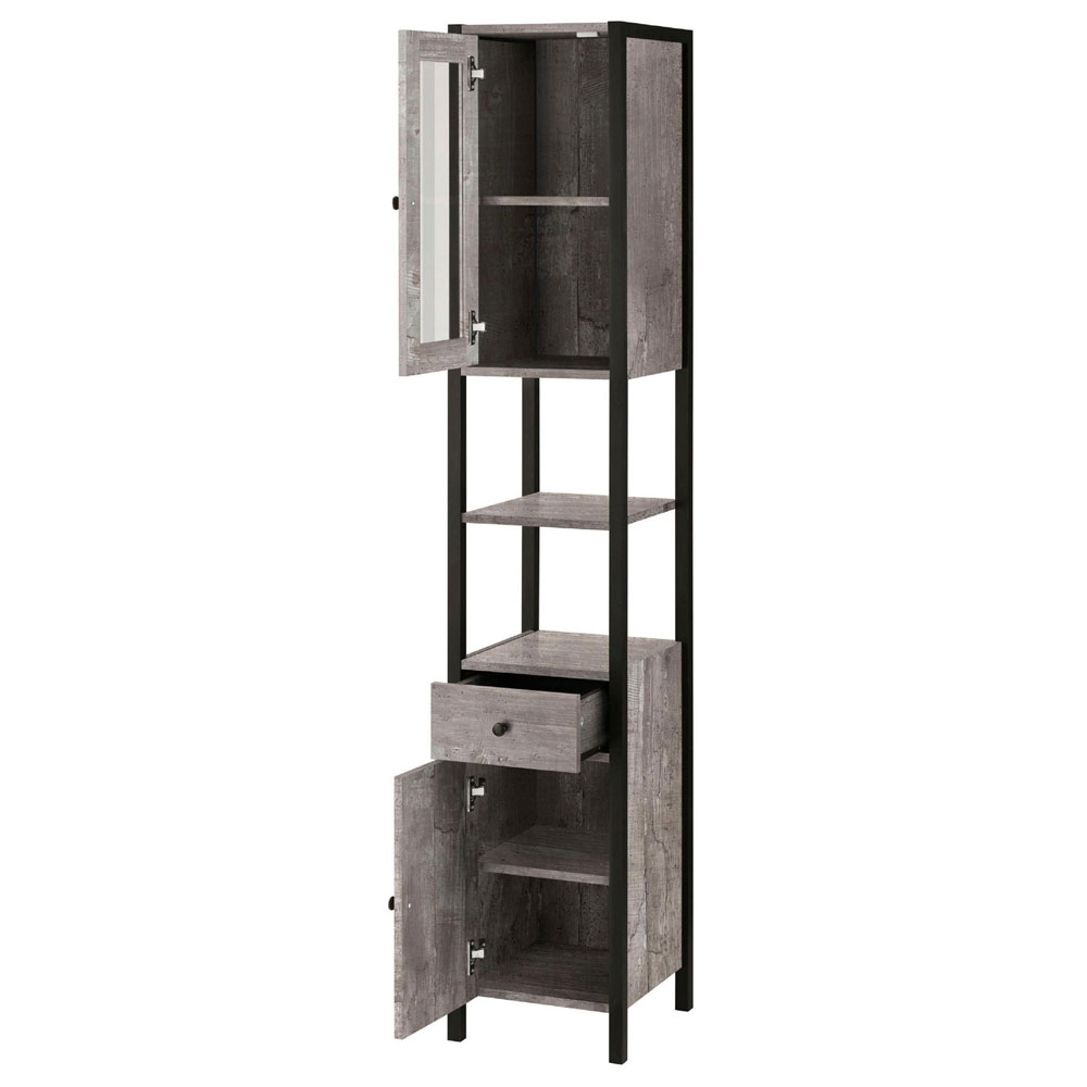Devrano Wooden Bathroom Storage Cabinet in Concrete and Black