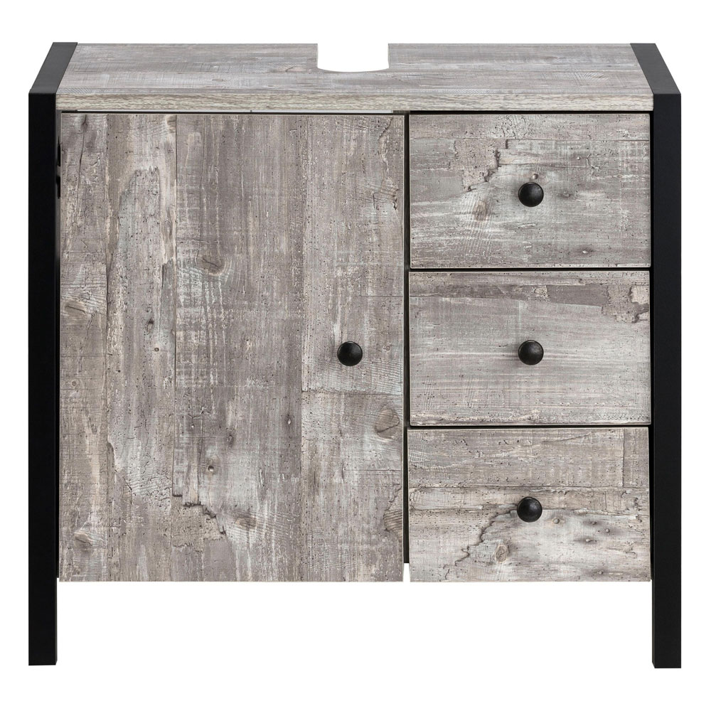 Devrano Wooden Bathroom Vanity Unit in Concrete and Black