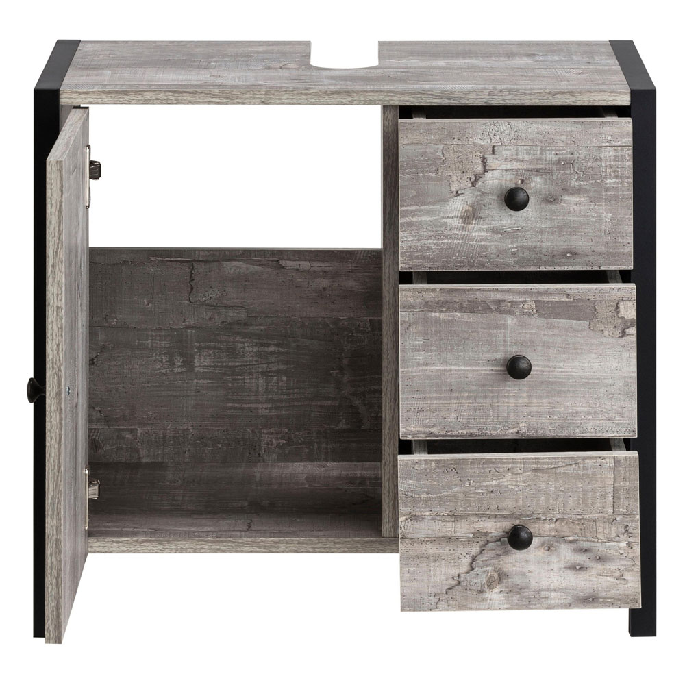Devrano Wooden Bathroom Vanity Unit in Concrete and Black