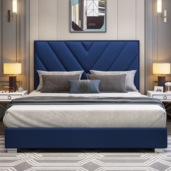 Dewitt Plush Velvet Double Bed In Blue