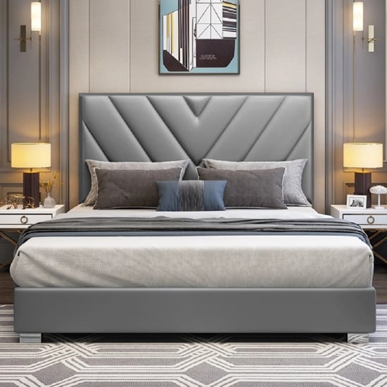 Dewitt Plush Velvet Double Bed In Grey