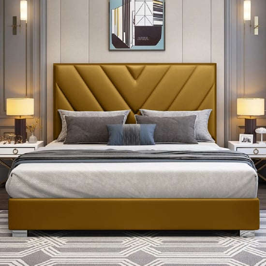 Product photograph of Dewitt Plush Velvet Double Bed In Mustard from Furniture in Fashion
